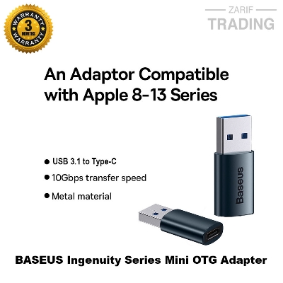 Picture of BASEUS Ingenuity Series Mini OTG Adapter USB 3.1 Male to Type-C Female Converter – Black 