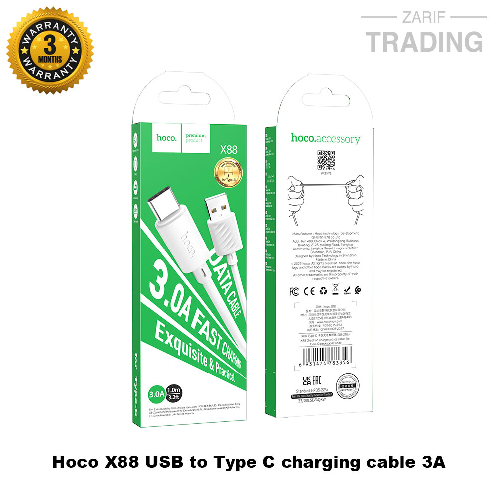 Picture of Hoco X88 Gratified Fast Charging data cable for USB to Type C 1 M Black 