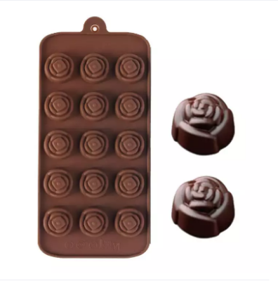 Picture of 15Cavity Rose Flower Mold Silicone Cake Chocolate Cookie Baking Tray Candy Mould -Chocolate