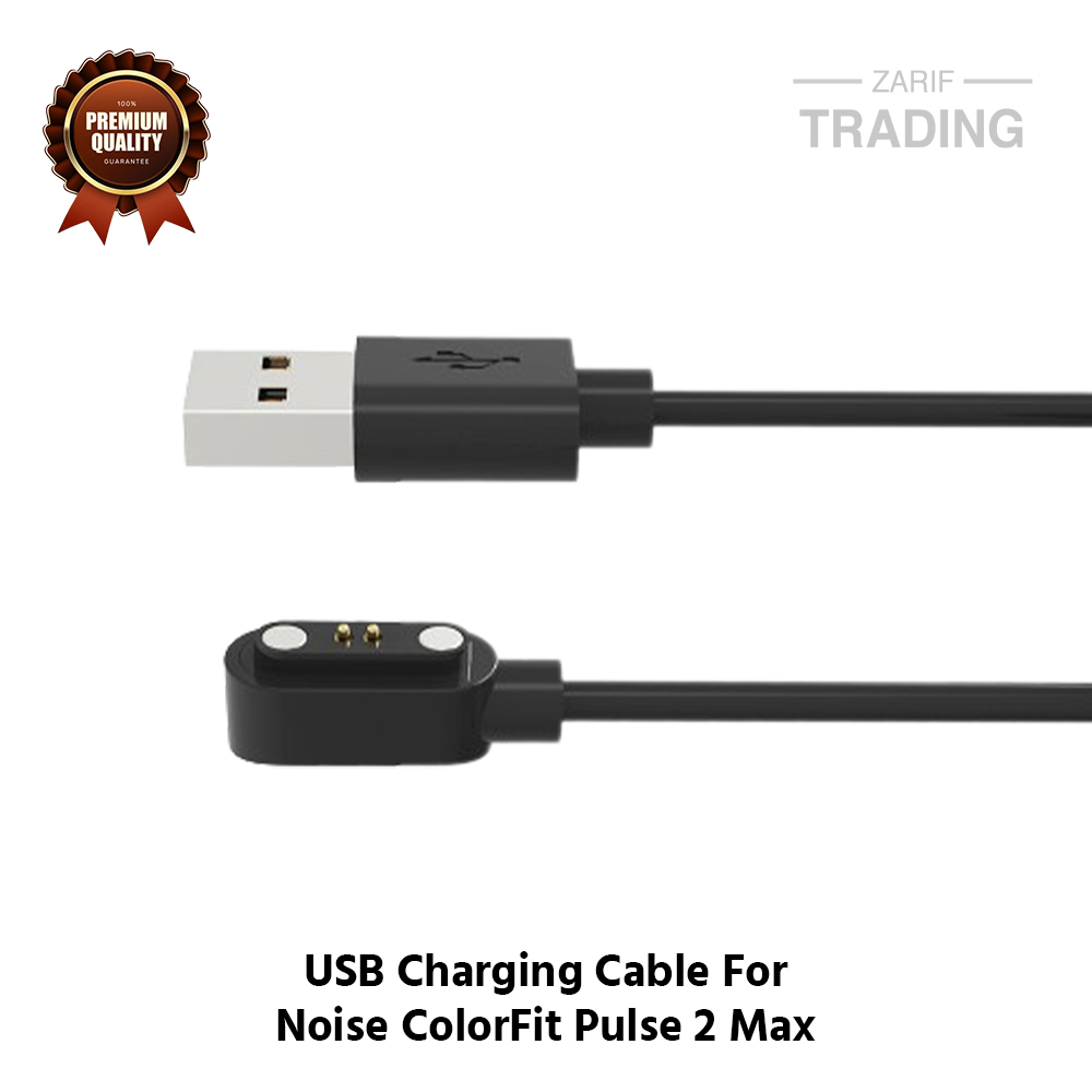 Picture of Noise ColorFit Pulse 2 Max Magnetic Charging Cable 2 Pin High Quality USB Charger Cable USB Charging Cable Dock Bracelet Charger for Noise ColorFit Pulse 2 Max Smart Watch (Black)