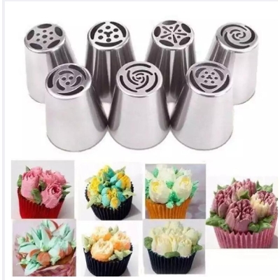 Picture of 7 Pcs/Set Stainless Steel Nozzles For Cake Decoration -Silver