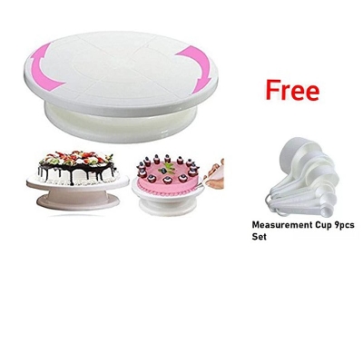 Picture of Cake Decorating Turn Table 28cm - White + = Measerment Cup Set Free Combo -White