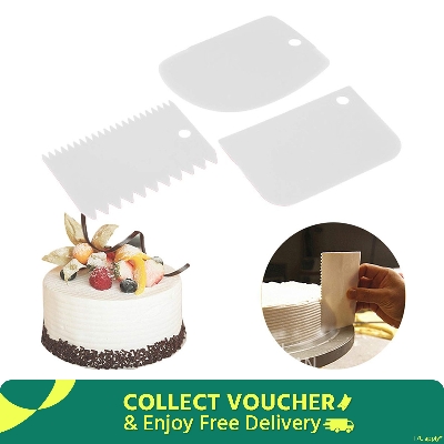 Picture of 3Pcs Plastic Fondant Cake Cream Scraper Spatula Dough Cutter Kitchen Baking Tool -White