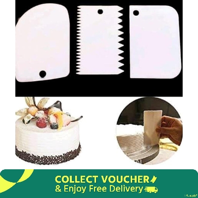 Picture of 3Pcs Plastic Fondant Cake Cream Scraper Spatula Dough Cutter Kitchen Baking Tool -White