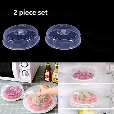 Picture of 2 Pieces MICROWAVE FOOD COVER / Plate Cover Splatter Guard Non Stick Plastic Clear Dish Lid