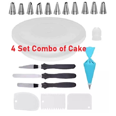 Picture of Xacton Plastic Swivel Plate Revolving Cake Sugarcraft, 12 Steel Nozzles Coupler with Piece Frosting Icing Piping Bag, 3 Pcs Cake Decorating Fondant, 3 Pcs Cake Icing Spatula Knife, Combo of Baking Tools Set -Multicolor