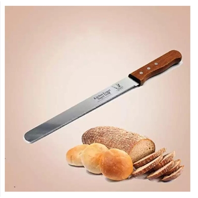 Picture of Home republic -14 INCH Cake Knife Stainless Steel Fine-Tooth Knife with Wooden Handle Bread Cutting Tools -Silver