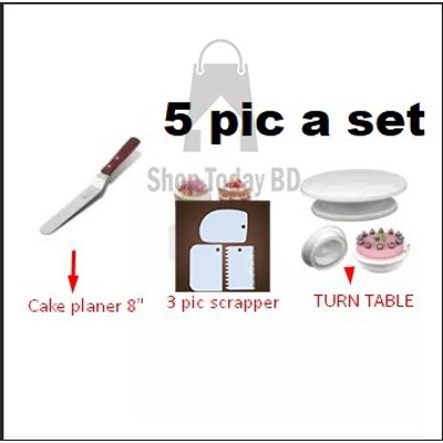 Picture of 5 pcs a set Turn table+3 pcs scraper + cake planer 8" -White