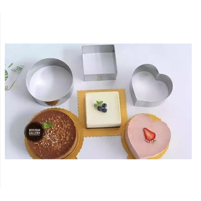 Picture of Aluminium Square/ Heart/ Round Shape Cake Mold/ Pudding Mold Full Set 3 Pieces 7 inch -Silver
