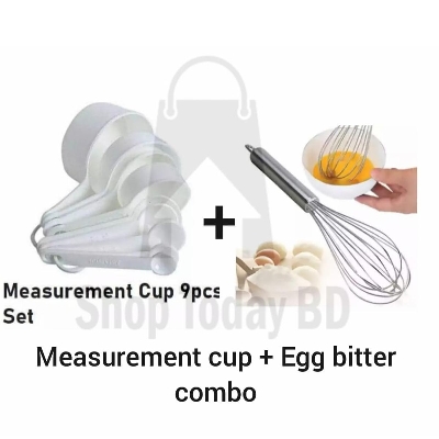 Picture of COMBO 2X Measerment Cup Set 9 piece set - White & Hand Egg Bitter - Silver -White