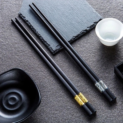 Picture of Metal Chopsticks Black Stainless Steel Reusable 1 Pair -Black