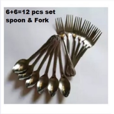 Picture of Spoon Combo Diamond Cut Tea spoon 6 pcs AND Fork spoon 6 pcs -Silver