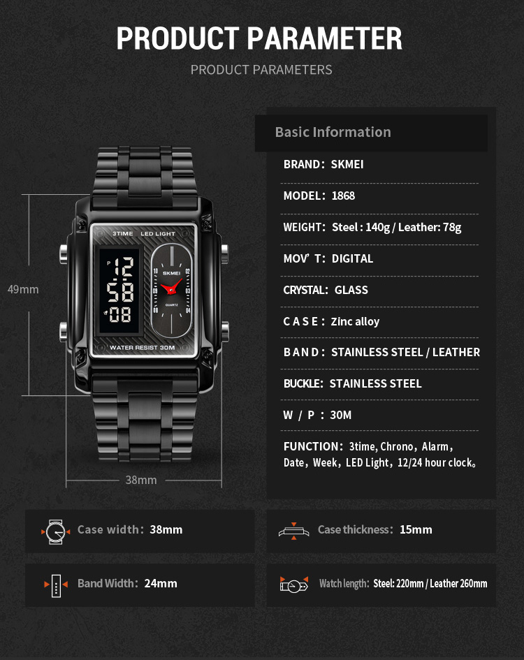 Picture of Superlative Trendsetter -Upscale Living -SKMEI 1868 Multiple Time Digital And Analog Waterproof Watch Black- Inventive Choice Black