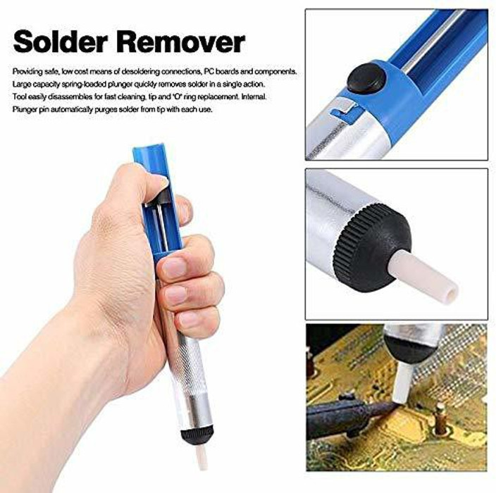 Picture of Desoldering Pump Vacuum Suckeer Solder Removal Tool - Easy and Effeective Solder Cleanup Easy to Use and Maintain Blue