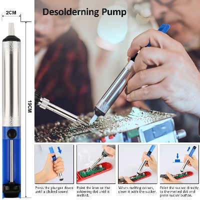 Picture of Desoldering Pump Vacuum Suckeer Solder Removal Tool - Easy and Effeective Solder Cleanup Easy to Use and Maintain Blue