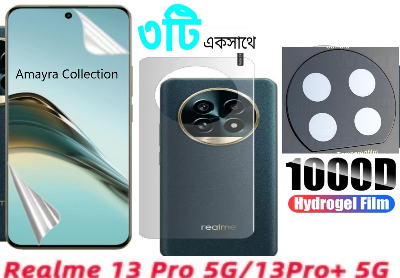 Picture of 3in1 Protector Combo Pack for Realme 13 Pro 5G (Front Hydrogel Screen Protector Poly + Back Hydrogel Poly Protector + 3D Camera Lens Protector)