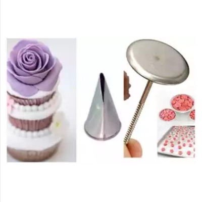 Picture of 1Pcs Rose Stand and 1 Pcs Rose Nozzle for Cake Decoration -Silver