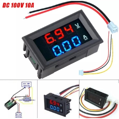 Picture of 0.28 inch Mini Digital Voltmeter Ammeter DC 100V 10A Panel Amp Volt Current Meter Tester 0.28 Inch Blue Red Dual LED Display 