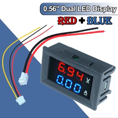Picture of 0.28 inch Mini Digital Voltmeter Ammeter DC 100V 10A Panel Amp Volt Current Meter Tester 0.28 Inch Blue Red Dual LED Display 