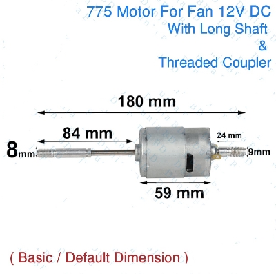 Picture of RS775 / 755 DC FAN Motor 12V with Long Shaft and Threaded Coupler 