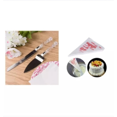 Picture of Cake Knife 12inchi+Cake server10inchi+10pcs paiping bag Free -Silver