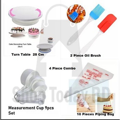Picture of 4 Combo Turn Table + Oil Brush + White Measurement Cup + 10 piping Bag -White