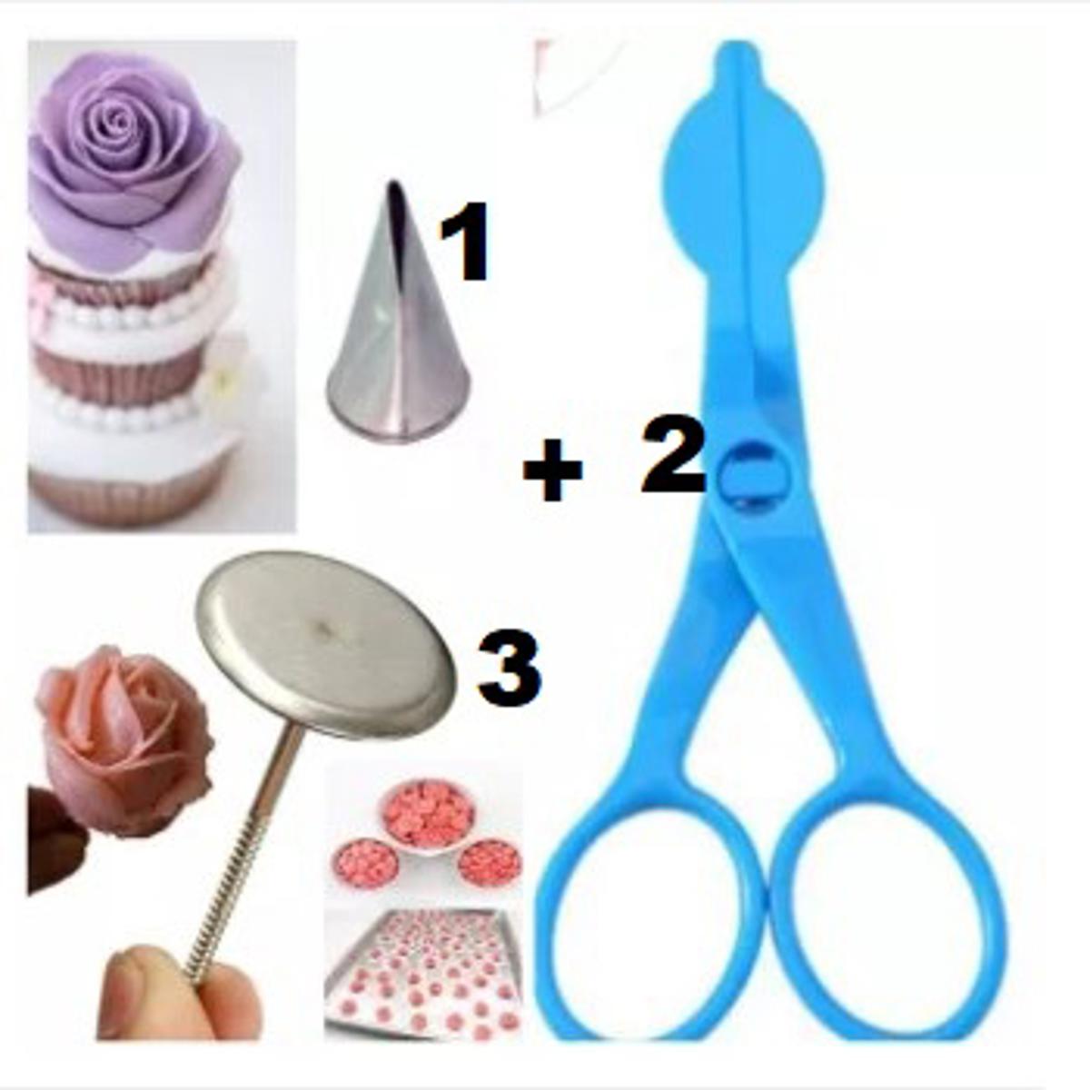 Picture of Rose Stand 1 Pcs + Rose Nozzle 1Pcs + Cake flower nail 1Pcs for Cake Decoration 3 pieces set -Multicolor