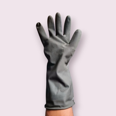 Picture of Rubber Safety Long Hand Gloves Use For Resist Oils, Acids, Detergents & Most Chemical Works 1 Pair Black