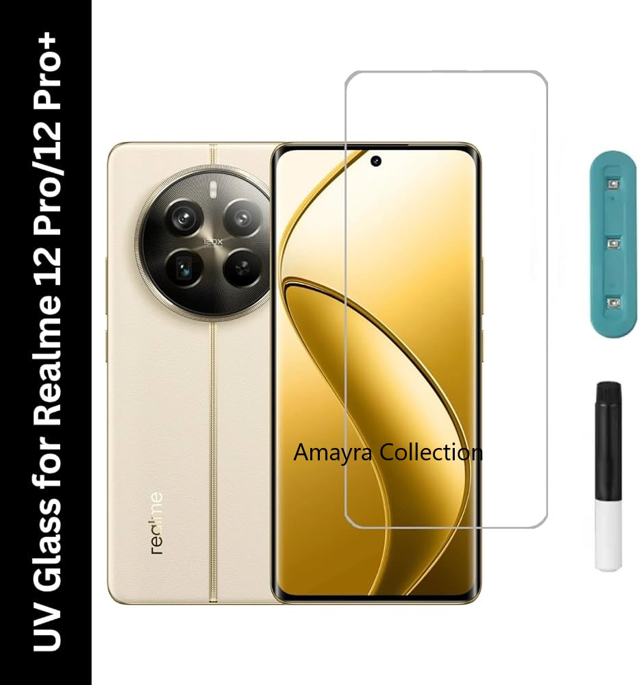 Picture of Realme 12 Pro+ 5G / Realme 12 Pro Plus 5G (A+ GRADE) Premium UV Tempered Glass Screen Protector Curved with Liquid Glue and UV Light -Transparent Clear