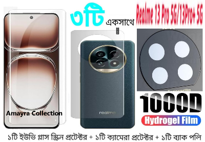 Picture of 3in1 Protector Combo Pack for Realme 13 Pro+ 5G / Realme 13 Pro Plus 5G (A+ GRADE) UV Glass Screen Protector + Back Protector Film + 3D Camera Glass Protector)