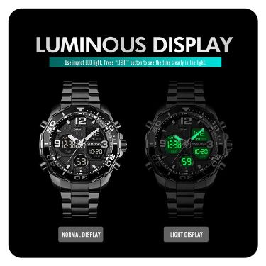Picture of SKMEI 1649 Stainless Steel Mens Waterproof Watch Luxury Analog and Digital Quartz Watches 