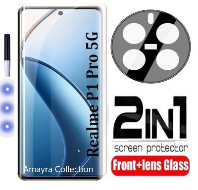 Picture of 2in1 Protector Combo Pack for Realme P1 Pro 5G (A+ GRADE) UV Glass Screen Protector + 3D Camera Protector Lens