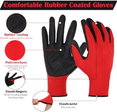 Picture of 6 Pair Nylon Rubber coated Safety Hand Gloves for Industrial , Household, Bike Riding Hand Gloves 