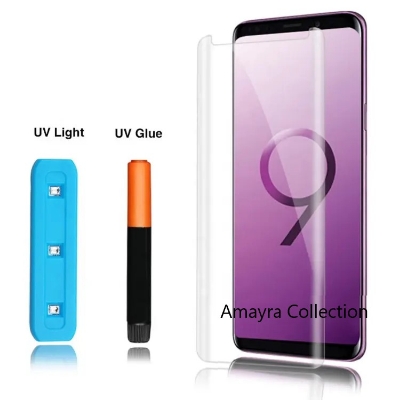 Picture of Samsung Galaxy S9 (A+ GRADE) Premium UV Tempered Glass Screen Protector Curved with Liquid Glue and UV Light -Transparent Clear