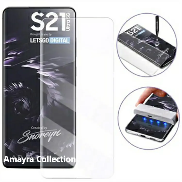 Picture of Samsung Galaxy S21 Ultra 5G (A+ GRADE) Premium UV Tempered Glass Screen Protector Curved with Liquid Glue and UV Light -Transparent Clear