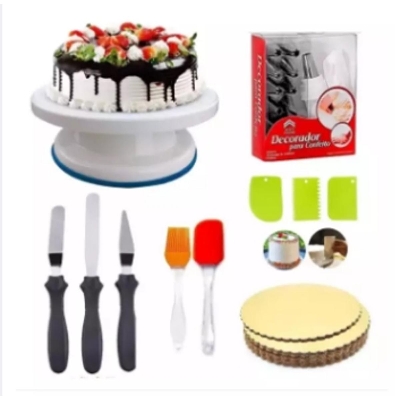 Picture of A deal Cake Turntable, 12 Piece Cake Decorating Nozzle Set, 3 in 1 Multi Function Knife Set, 3 Side Scrapper,Cake Board 5 Piece, Silicon Spatula Brush Set -White