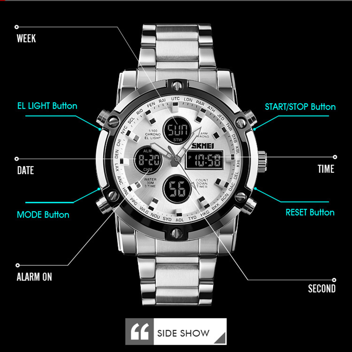 Picture of SKMEI Fashionable Quartz Waterproof Dual Display Watch 1389 