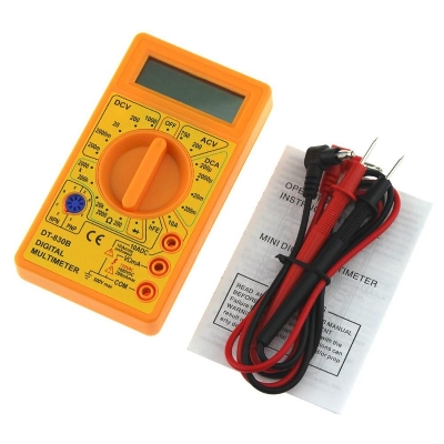 Picture of DT830B Digital Multimeter, Handheld Digital Multimeter LCD Backlight Portable AC/DC Ammeter Voltmeter Ohm Voltage Tester Meter Multimeter with Wire Yellow