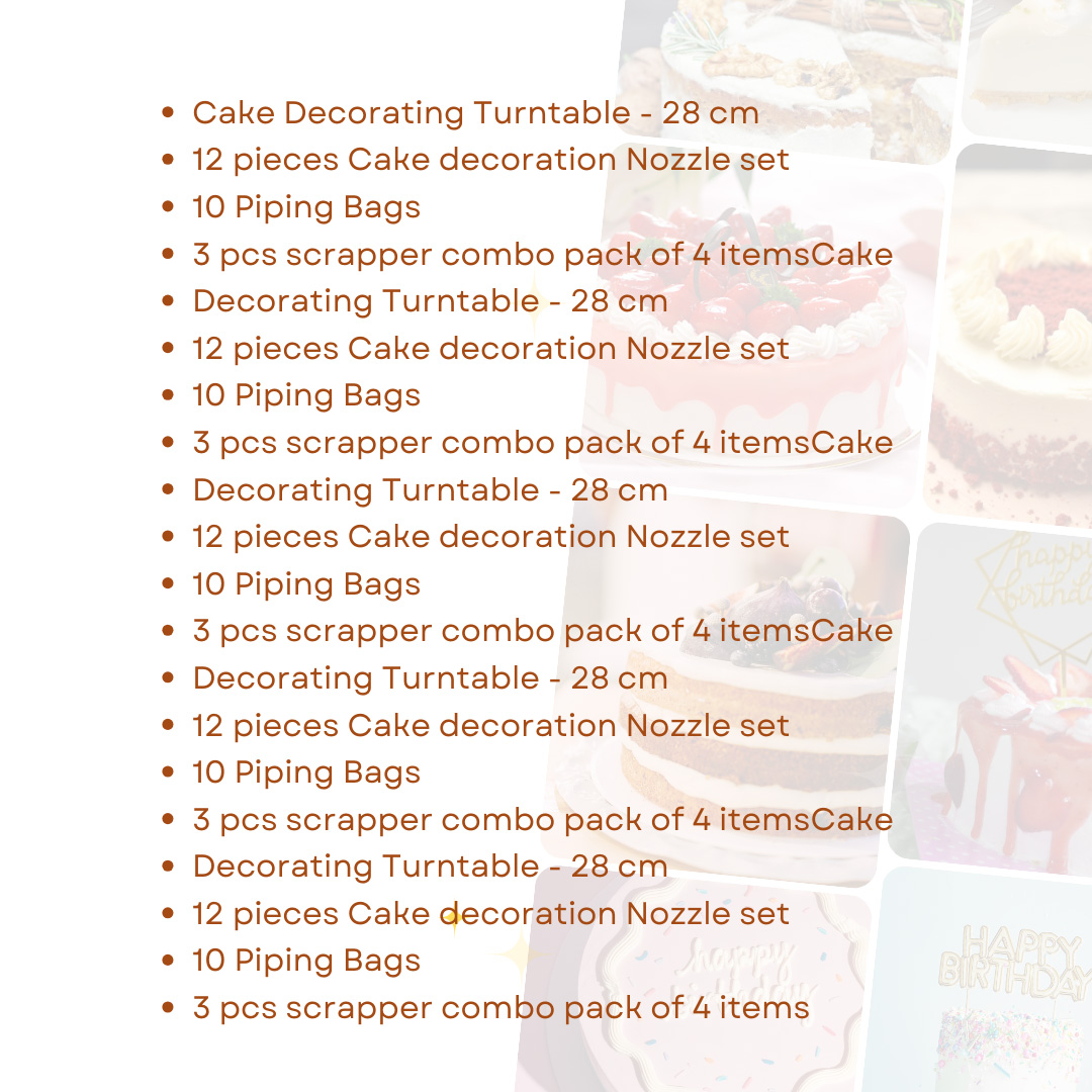 Picture of Cake Decorating Turntable - 28 cm +12 pieces Cake decoration Nozzle set + 10 Piping Bags + 3 pcs scrapper combo pack of 4 items -Multicolor