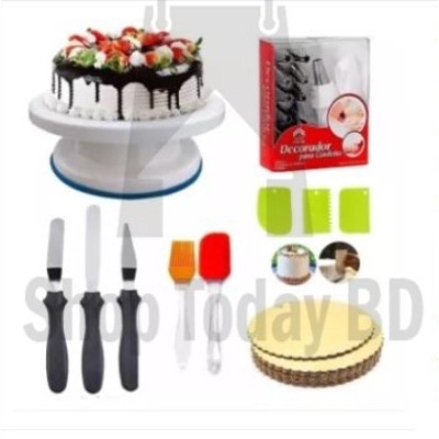 Picture of A deal Cake Turntable, 12 Piece Cake Decorating Nozzle Set, 3 in 1 Multi Function nife Set, 3 Side Scrapper,Cake Board 5 Piece, Silicon Spatula Brush Set -Multicolor