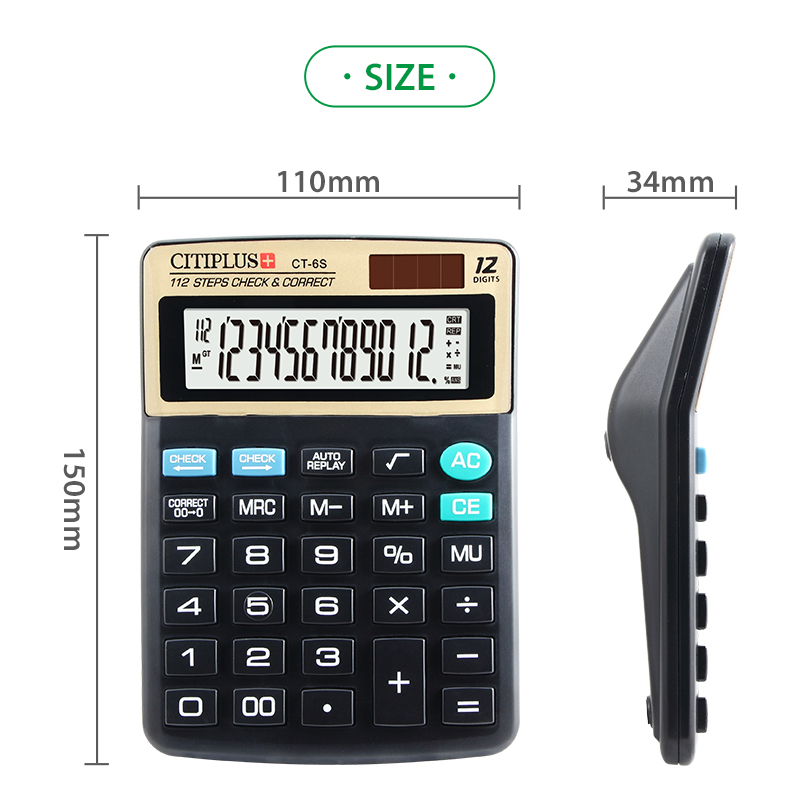 Picture of 12-ডিজিটের অফিসিয়াল ক্যালকুলেটর 6s - calculator Black
