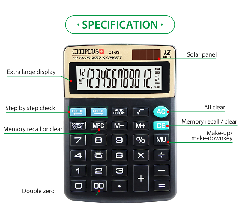 Picture of 12-ডিজিটের অফিসিয়াল ক্যালকুলেটর 6s - calculator Black