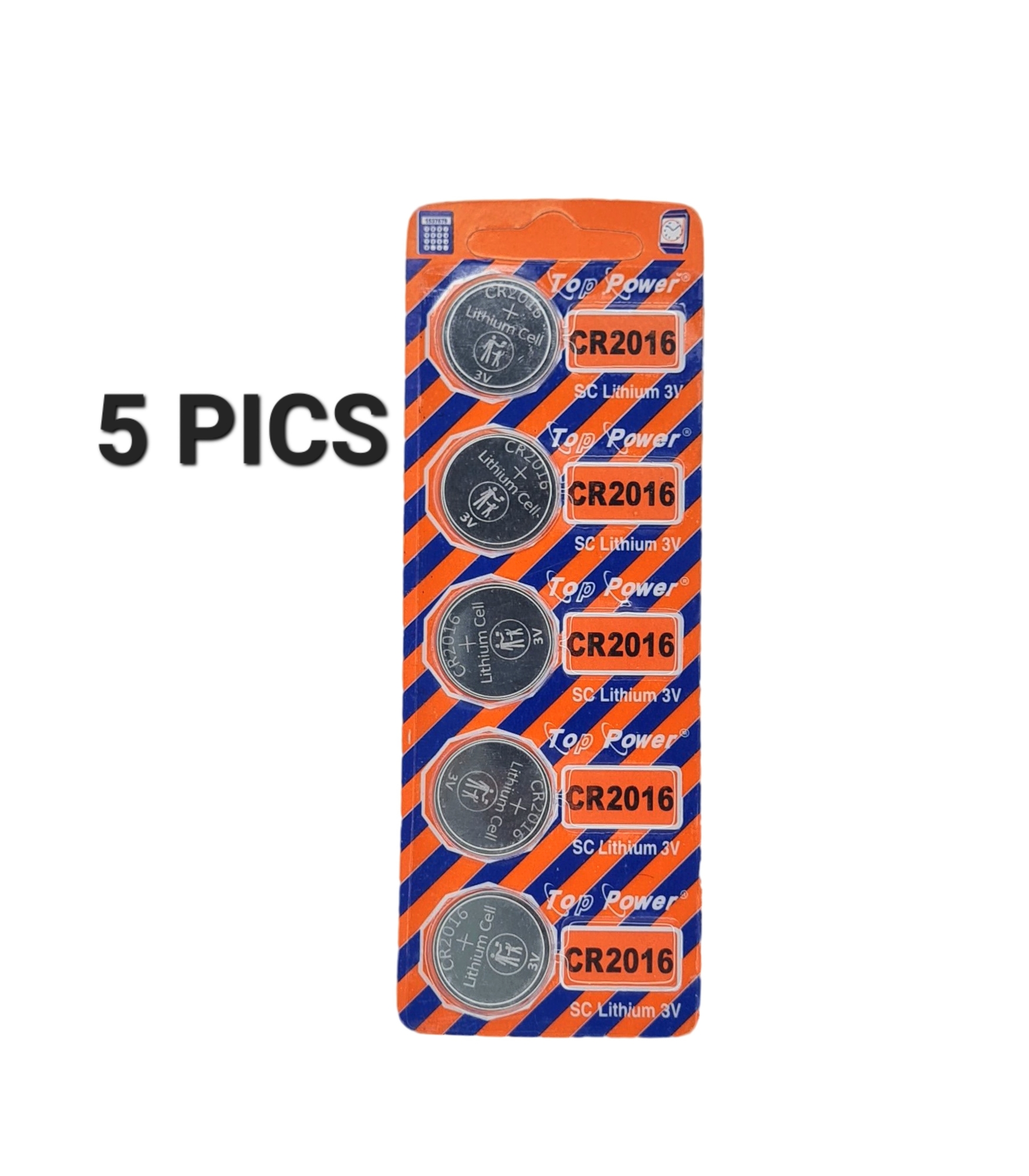 Picture of Top Power CR 2016 Coin Cell Button Battery 3V Lithium Battery for Watch Electronic Toy Calculators (Pack of 5) Silver