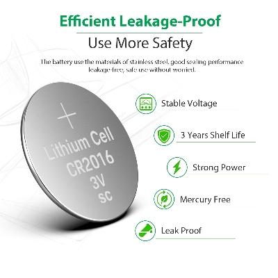 Picture of Top Power CR 2016 Coin Cell Button Battery 3V Lithium Battery for Watch Electronic Toy Calculators (Pack of 5) Silver
