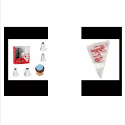 Picture of 12 Pieces Cake Decorating Nozzle Set & Pipping bags 5 pieces Combo pack set of 2 items -Silver