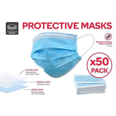 Picture of Black 50 Pcs Non-oven Surgical Face Mask Pack 