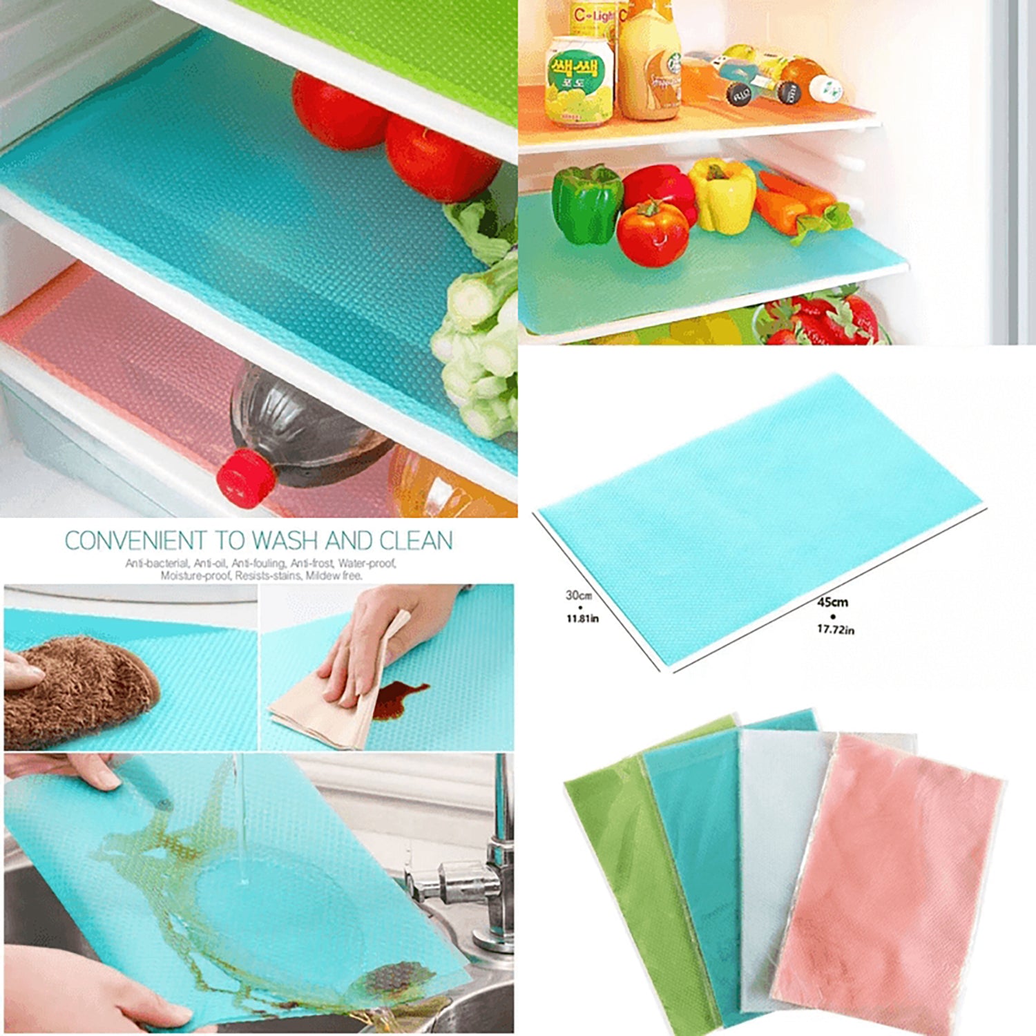 Picture of 4pcs/Set New Refrigerator Waterproof Pad Antibacterial Antifouling Mildew Moisture Can Be Cut Washed Pad Fridge Mats Cabinet Mat Multicolor