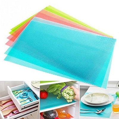 Picture of 4pcs/Set New Refrigerator Waterproof Pad Antibacterial Antifouling Mildew Moisture Can Be Cut Washed Pad Fridge Mats Cabinet Mat Multicolor