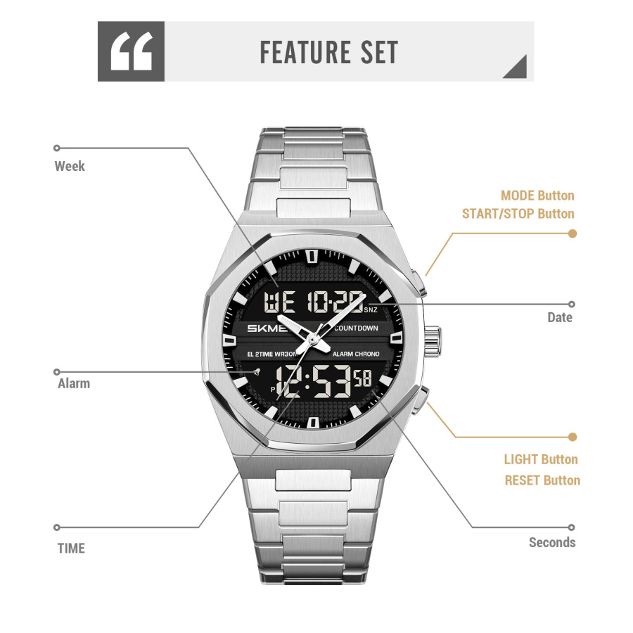 Picture of SKMEI 2624 Fashion Men's Electronic Watch Dual Display Calendar Alarm Clock Luminous Countdown Sport Digital Watches for Man 