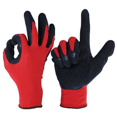 Picture of 1 To 12 Pairs RED Nylon Rubber Coated Safety Hand Gloves 